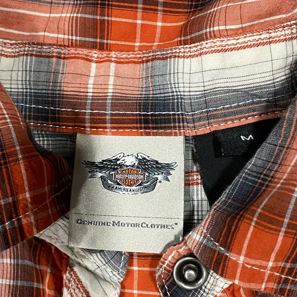 Harley-Davidson Orange and Black Plaid Shirt - Picture 2 of 3